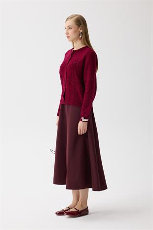 Vera Çiçek Motifli Hırka - Bordo 