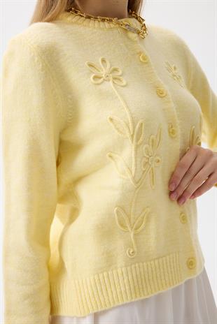 Vera Çiçek Motifli Hırka - Sarı 