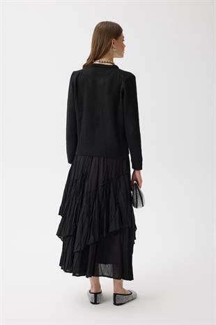 Vera Çiçek Motifli Hırka - Siyah 