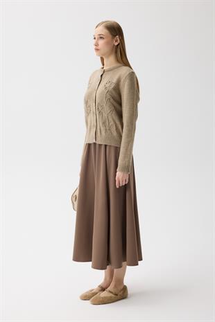 Vera Çiçek Motifli Hırka - Vizon 