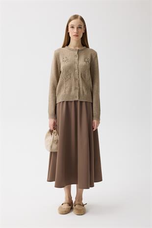 Vera Çiçek Motifli Hırka - Vizon 