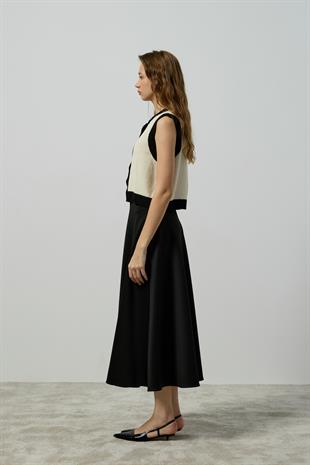 Viola Garnili Düğmeli Süveter - Ekru