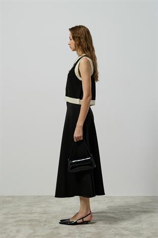 Viola Garnili Düğmeli Süveter - Siyah