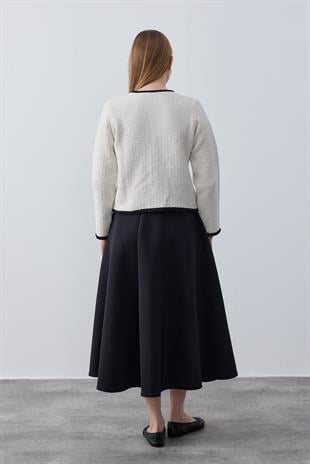 Violet Gold Düğme Detaylı Triko Ceket-Krem