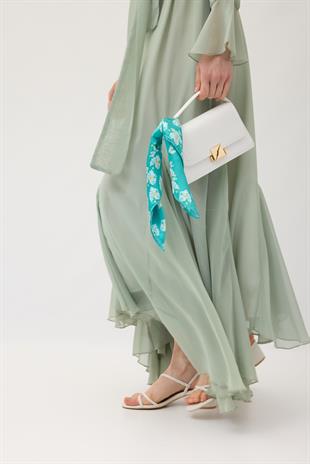 Violetta Volanlı Şifon Elbise - Mint yeşil