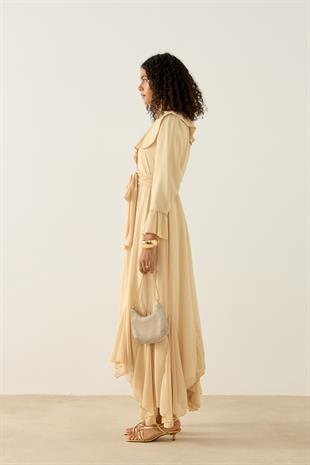 Violetta Volanlı Şifon Elbise - Sarı 