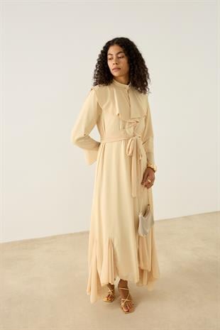 Violetta Volanlı Şifon Elbise - Sarı 