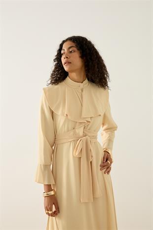 Violetta Volanlı Şifon Elbise - Sarı 