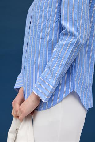 Viyana Paraşüt Pul İşlemeli Gömlek - Mavi