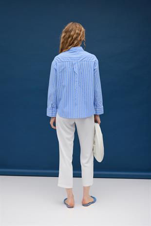 Viyana Paraşüt Pul İşlemeli Gömlek - Mavi