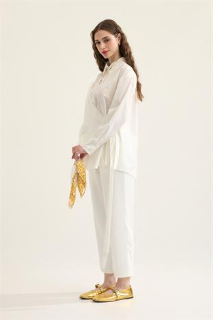 Wilma Kruvaze Kapaklı Polo Yaka Gömlek- Beyaz