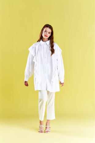 Winnie İnci Detaylı Poplin Gömlek - Beyaz