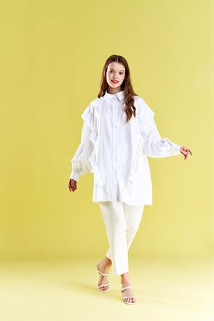 Winnie İnci Detaylı Poplin Gömlek - Beyaz