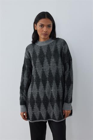 Yasmin Baklava Desen Simli Kazak - Antrasit