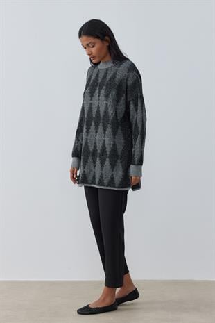 Yasmin Baklava Desen Simli Kazak - Antrasit