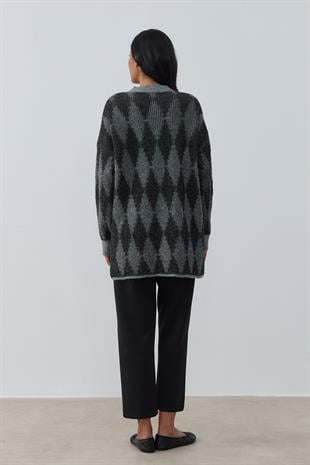 Yasmin Baklava Desen Simli Kazak - Antrasit