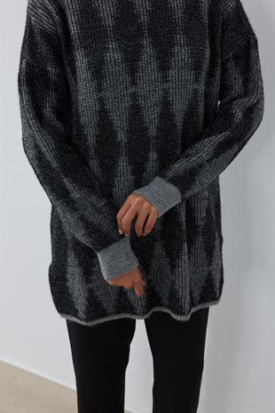 Yasmin Baklava Desen Simli Kazak - Antrasit