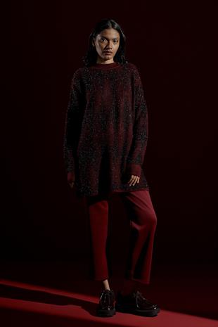 Yasmin Baklava Desen Simli Kazak - Bordo 