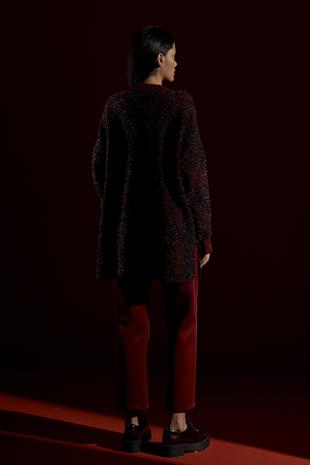 Yasmin Baklava Desen Simli Kazak - Bordo 