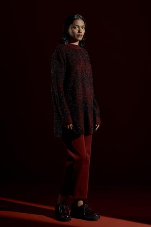 Yasmin Baklava Desen Simli Kazak - Bordo 