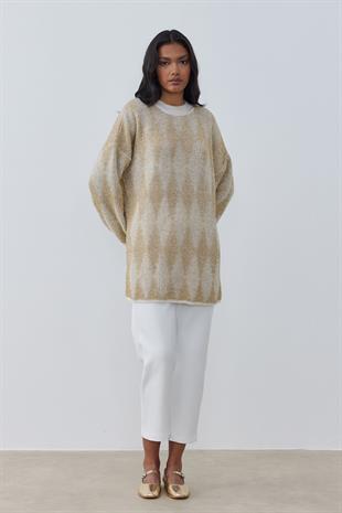 Yasmin Baklava Desen Simli Kazak- Gold