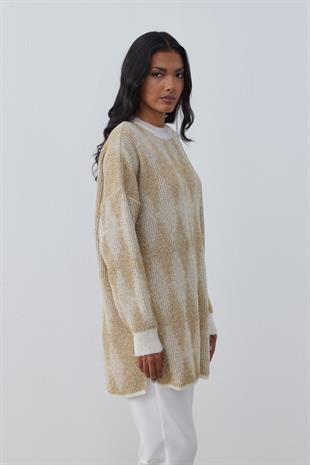 Yasmin Baklava Desen Simli Kazak- Gold