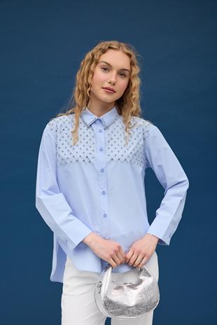 Zanera Taş İşlemeli Gömlek- Mavi