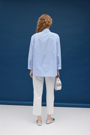 Zanera Taş İşlemeli Gömlek- Mavi