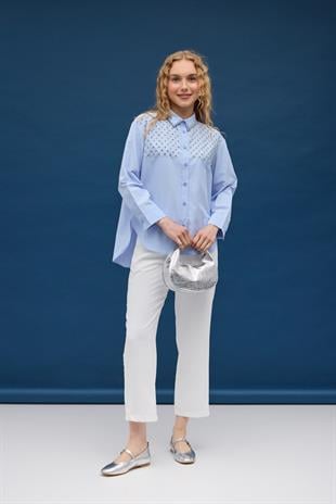 Zanera Taş İşlemeli Gömlek- Mavi