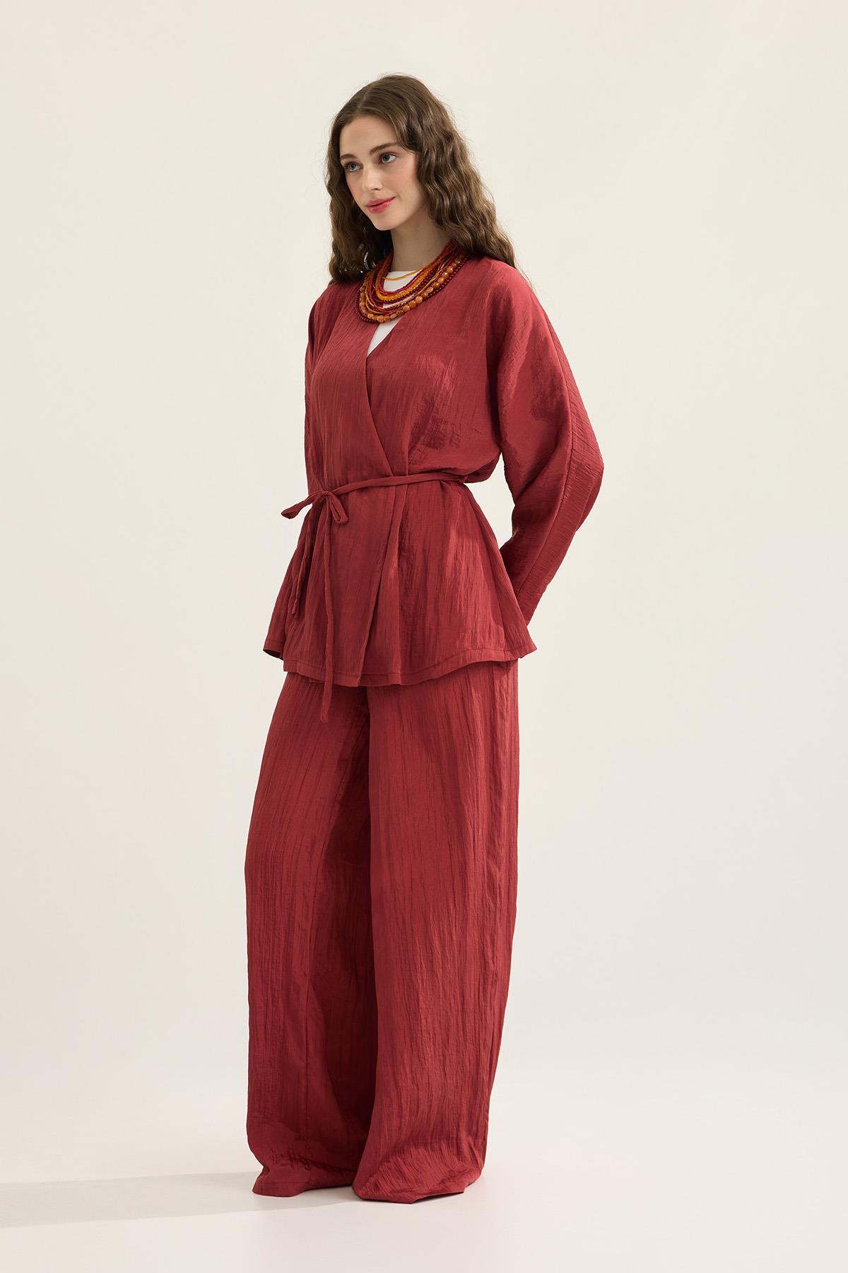 Ada Bağlamalı Pilili Takım - Bordo