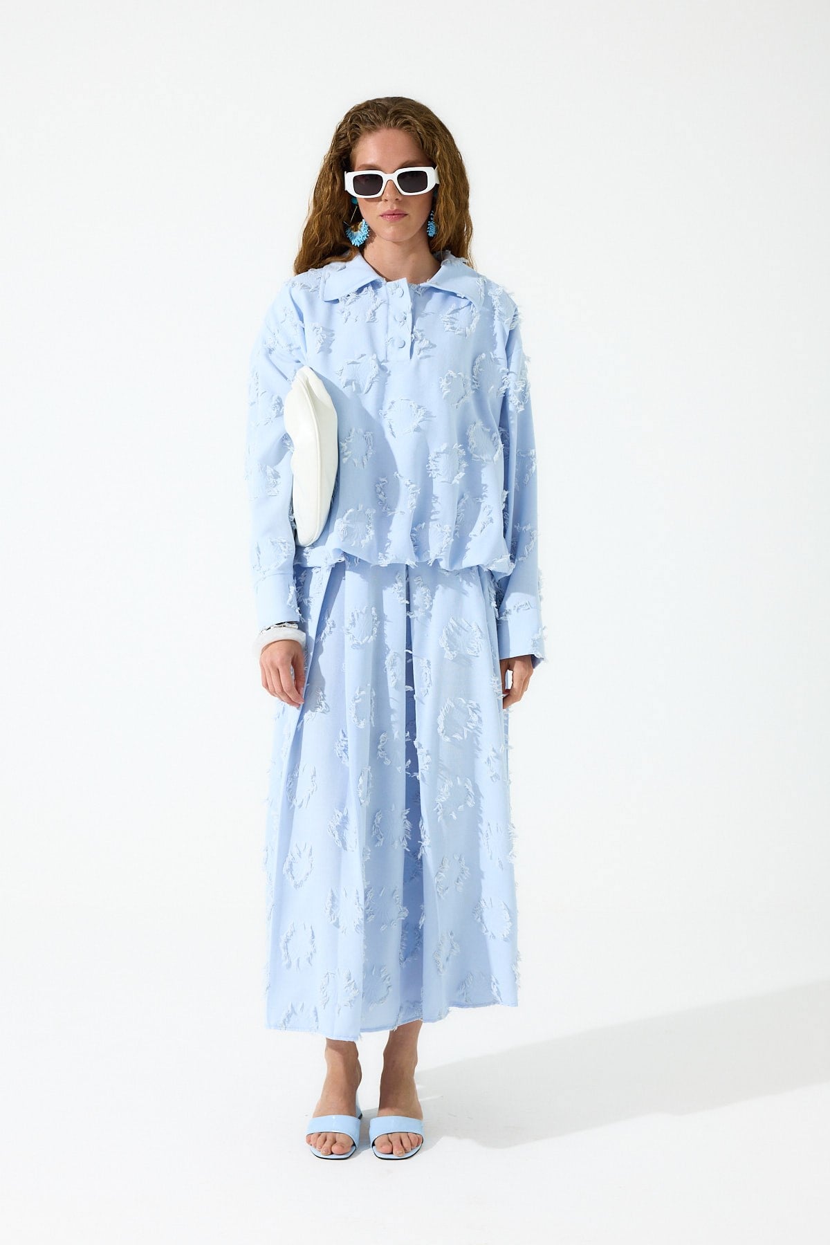 Adele Püsküllü Bomber Etek Takım - Mavi