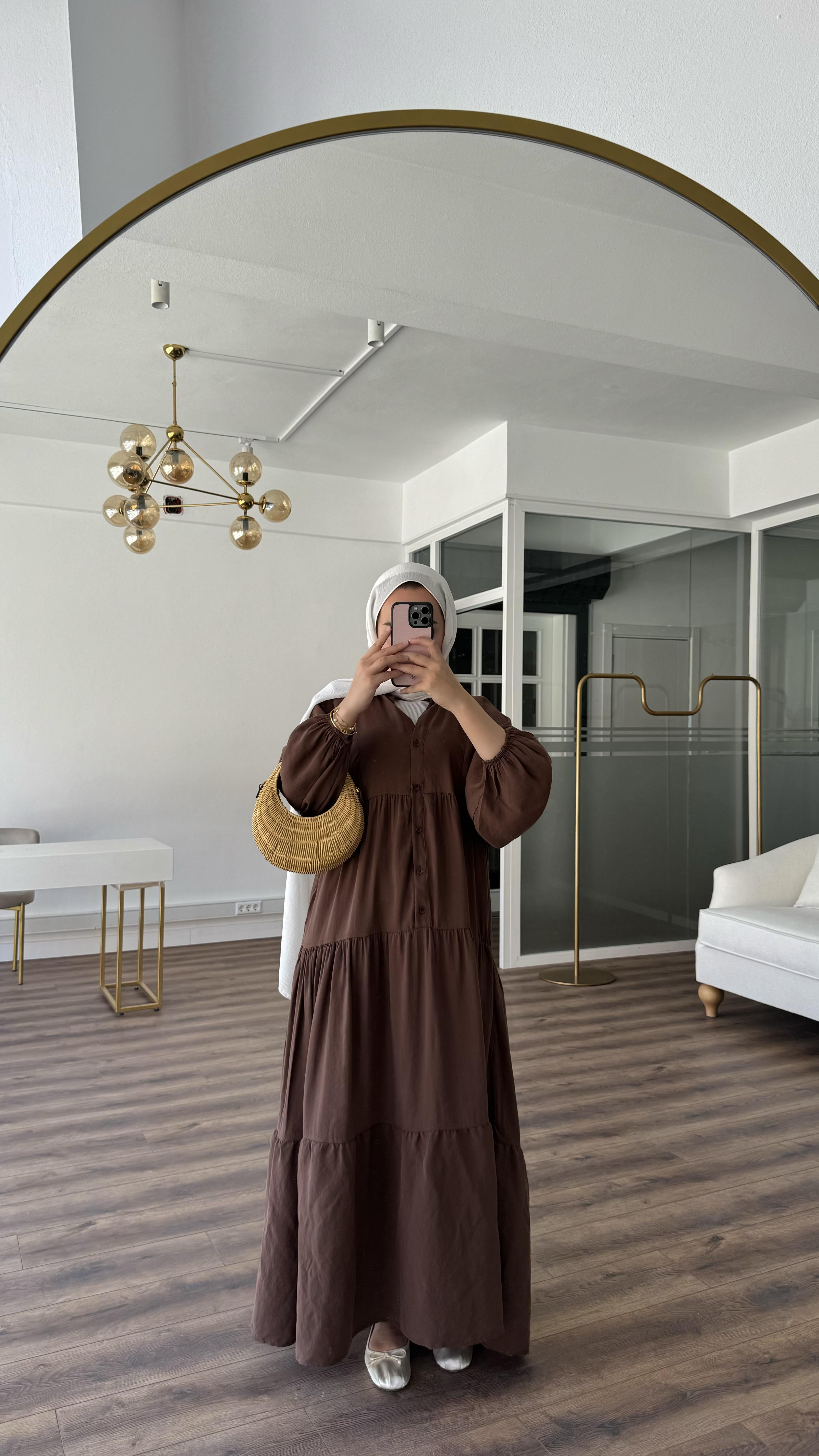 AHSEL MODAL VİSCON ELBİSE- ACI KAHVE