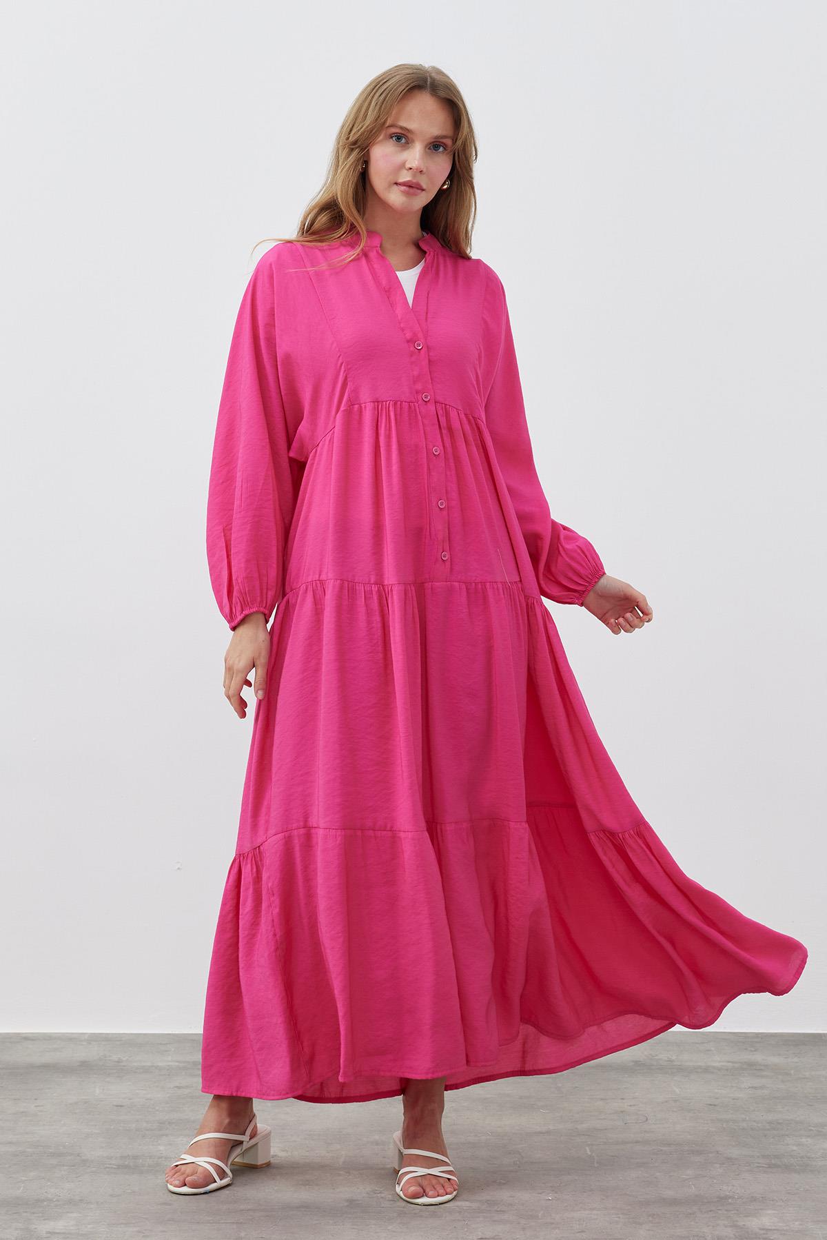 AHSEL MODAL VİSCON ELBİSE- FUŞYA