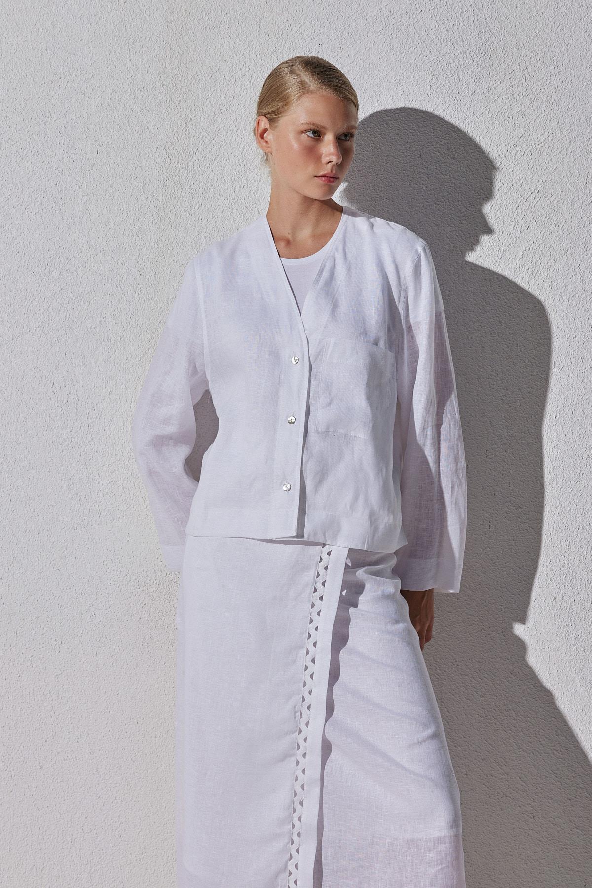 Aida Anvelop Linen Etek - Beyaz