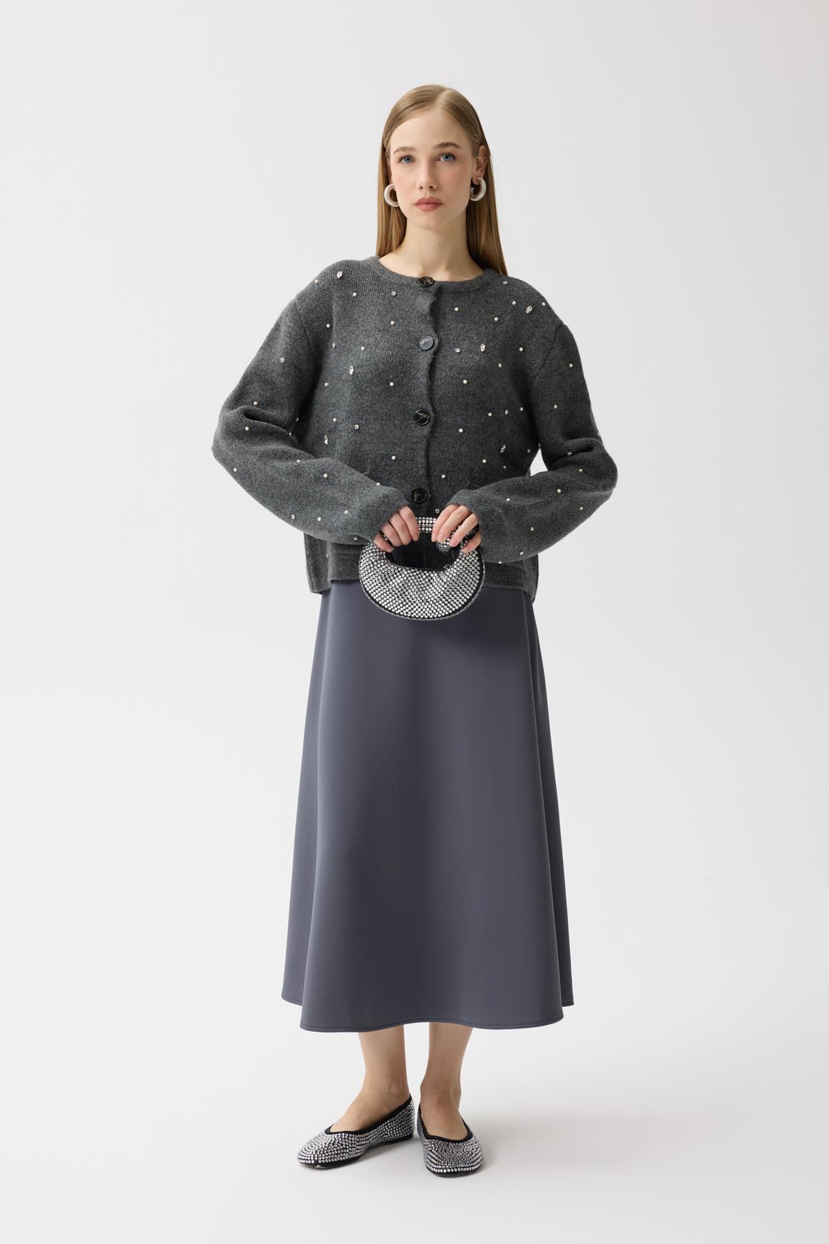 Alaia Taş İşlemeli Cepli Hırka - Antrasit