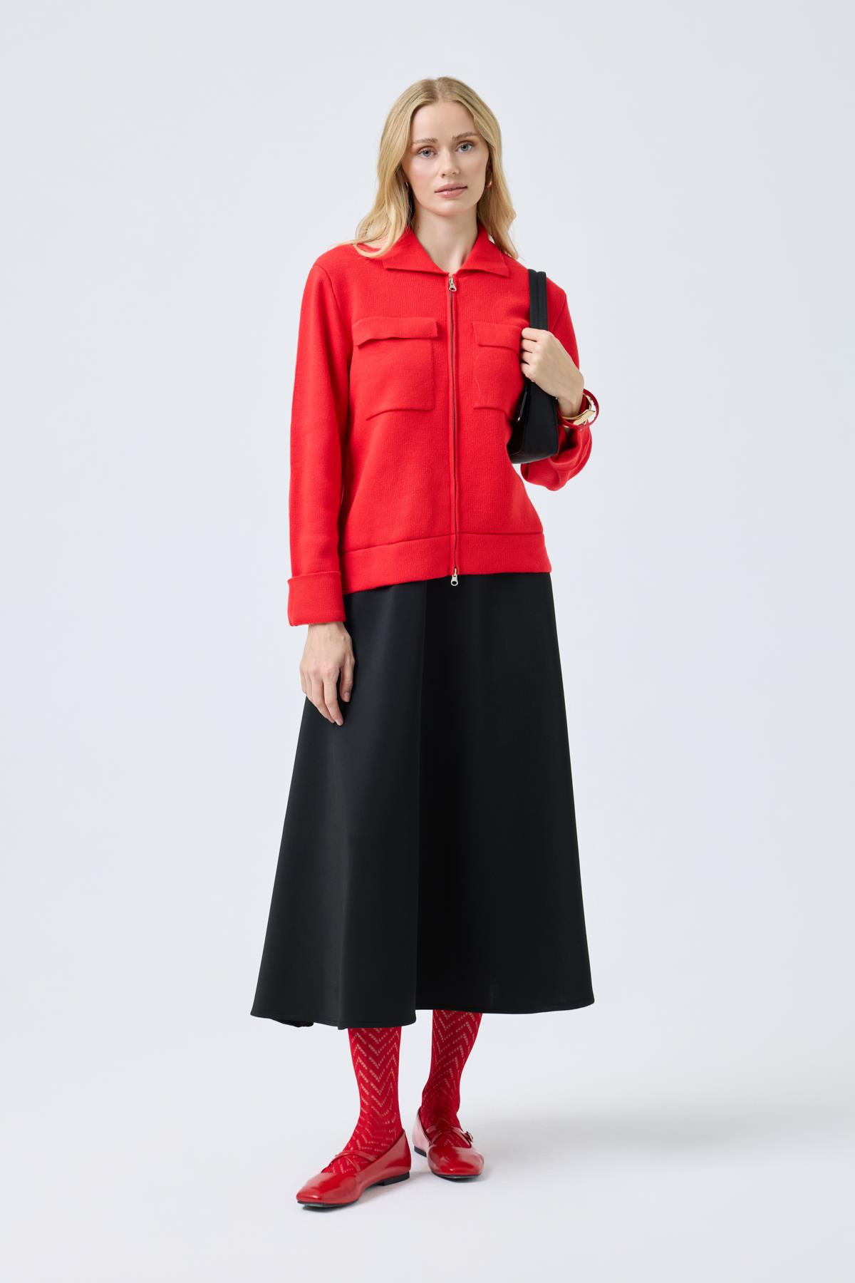 Alba Cepli Fermuarlı Hırka  - Kırmızı 