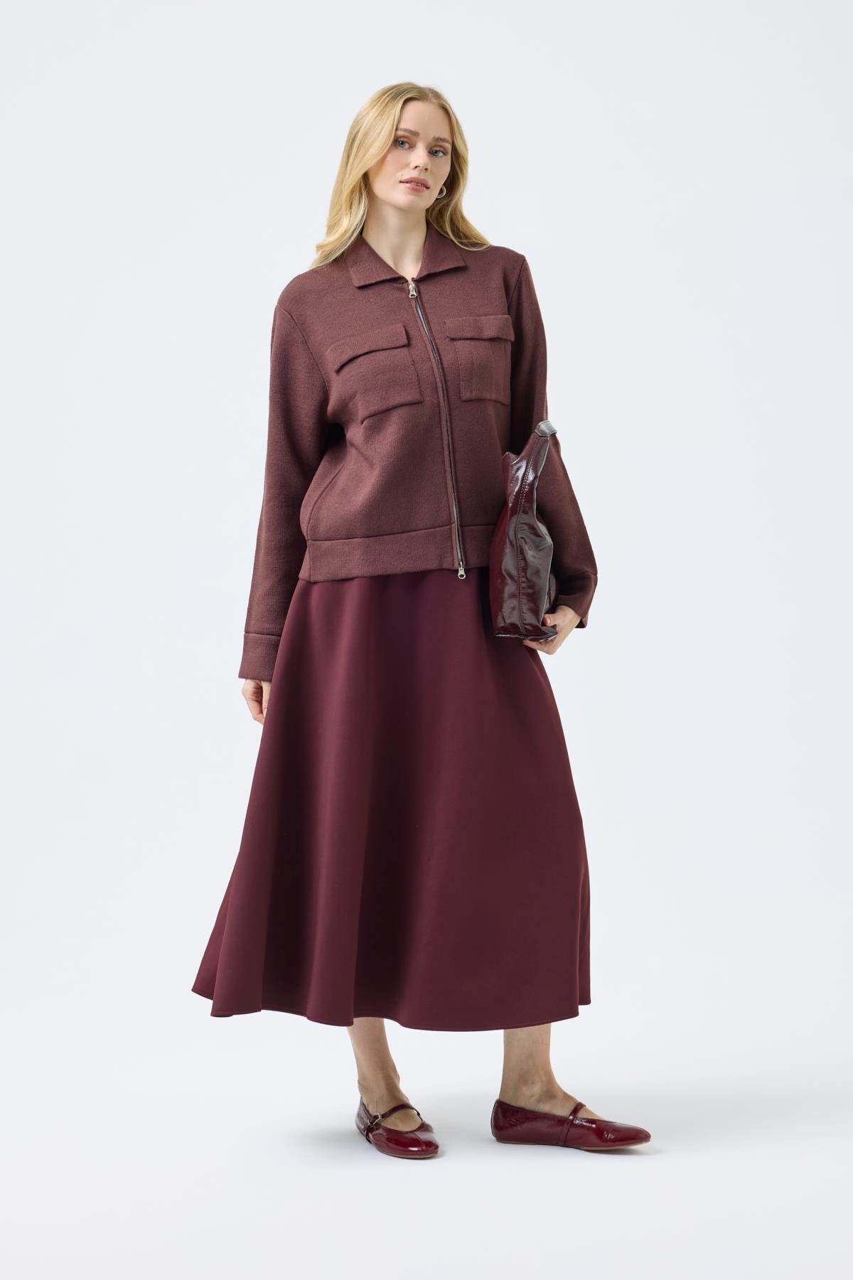 Alba Cepli Fermuarlı Hırka  - Mürdüm 