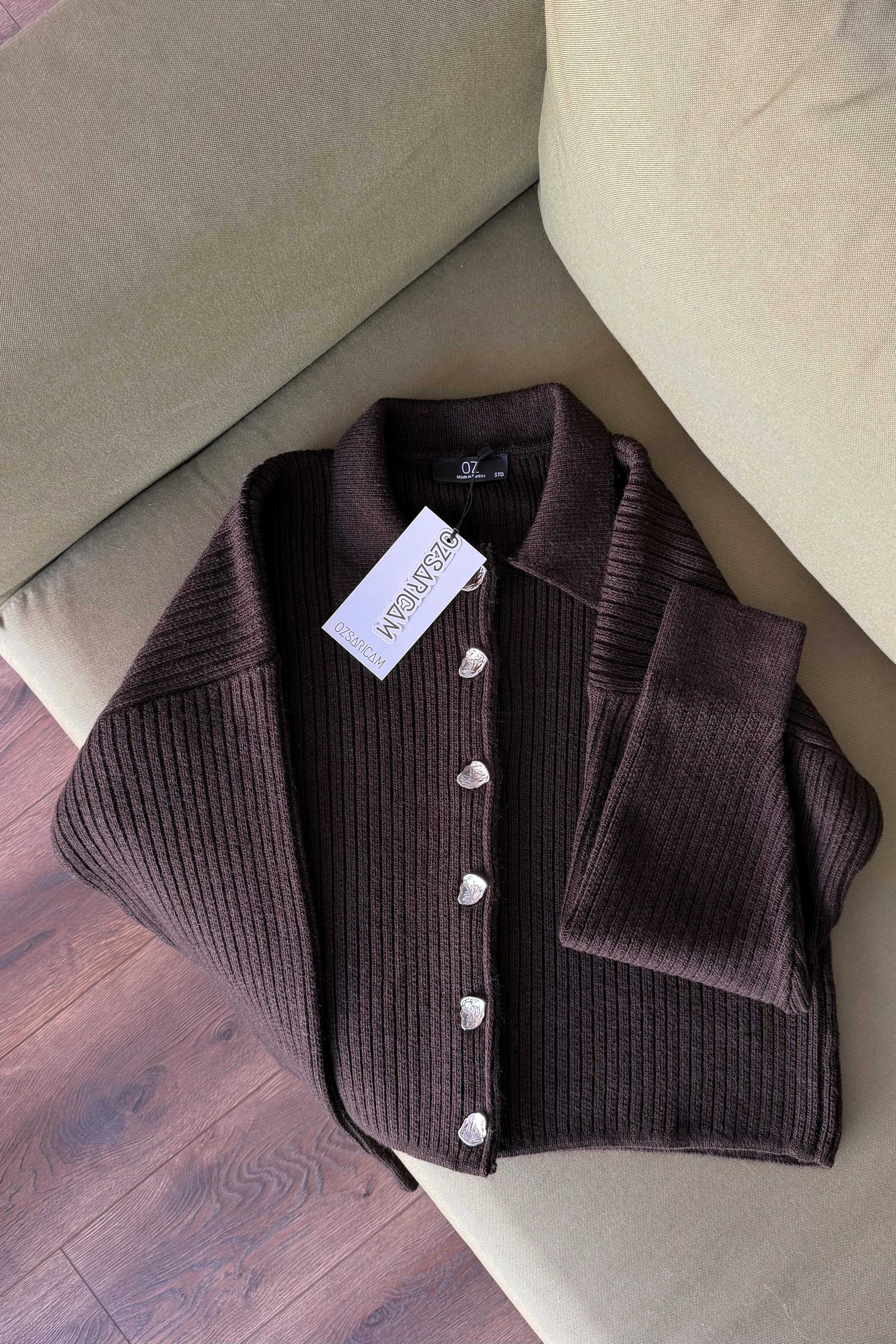 Andrea Silver Düğmeli Fitilli Hırka - Acı Kahve 