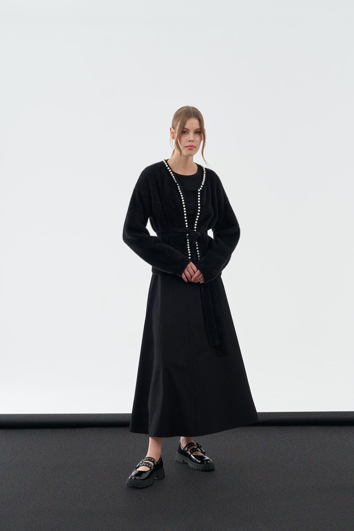 Anna Gabardin Etek - Siyah Beyaz