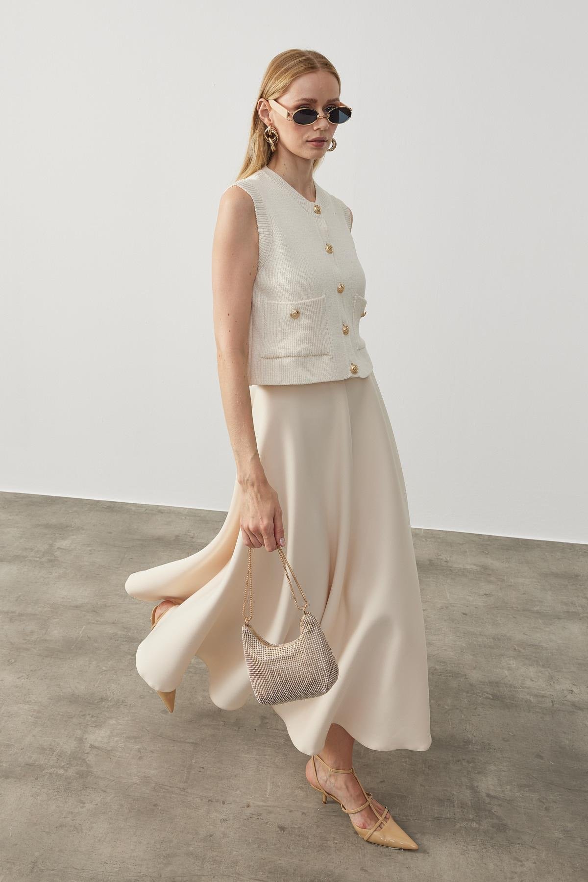 Ariel Skuba Kloş Etek - Ekru