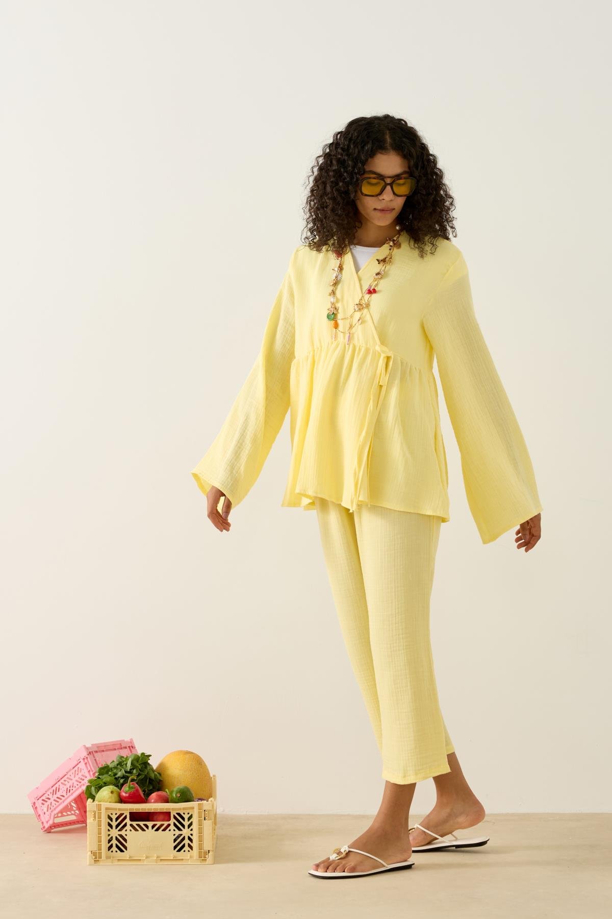 Asos Bağlamalı Müslin Takım - Sarı