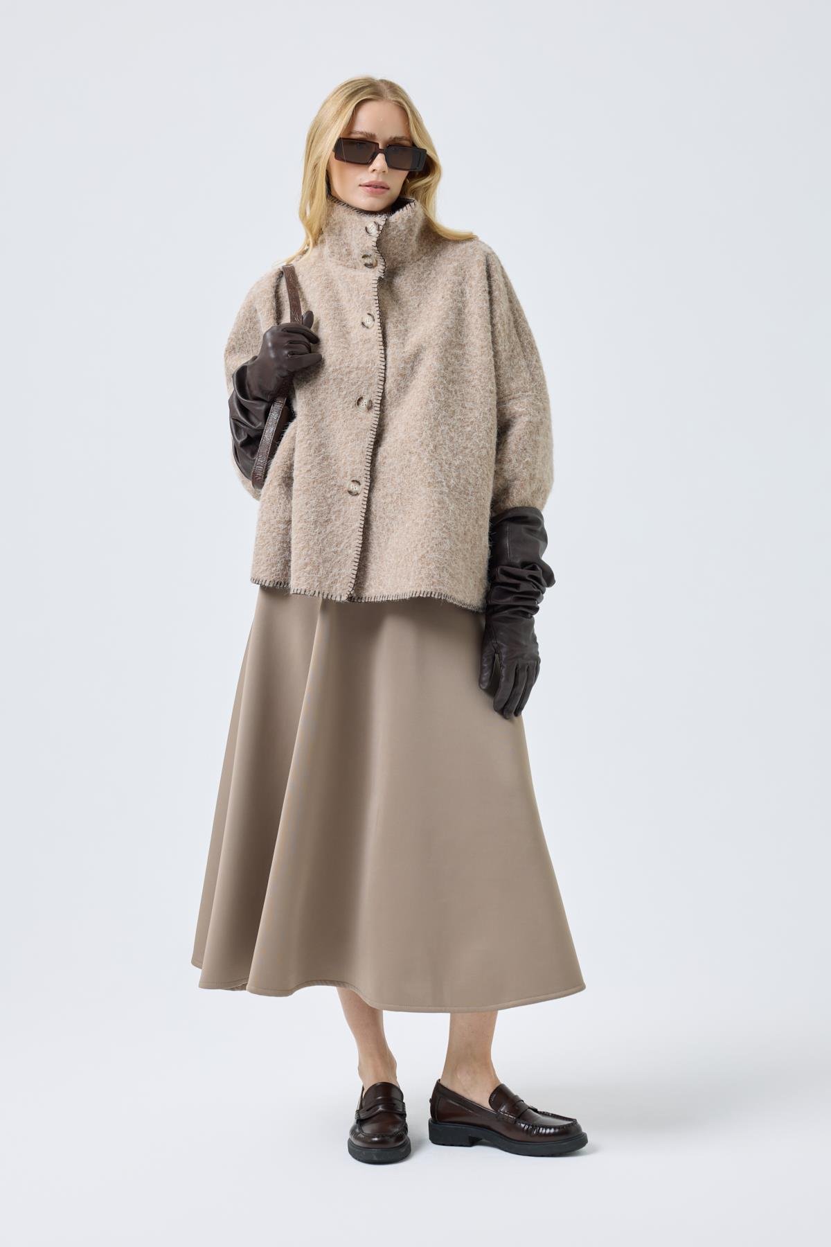 Athena Kırçıllı  Kaşe Ceket - Camel 