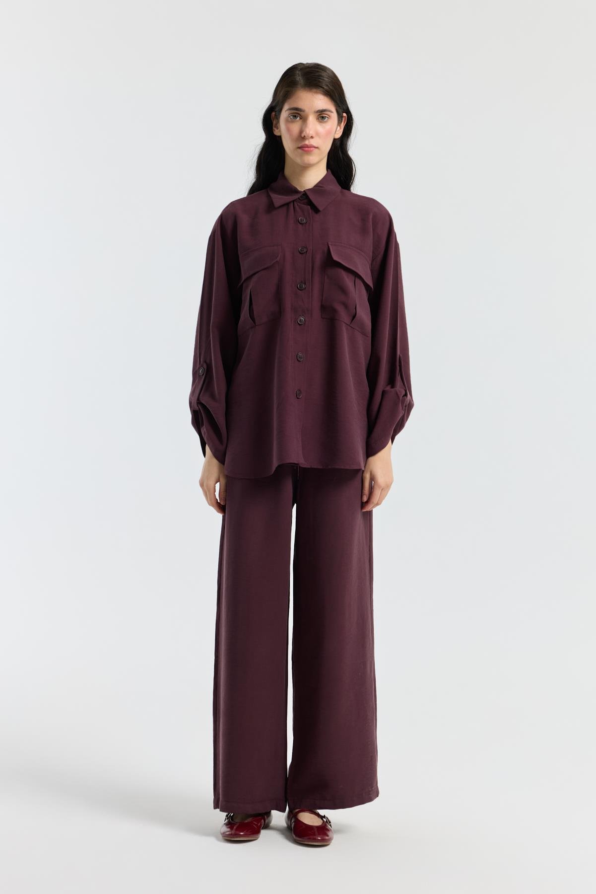 Beth Kemerli Oversize Takım - Mürdüm