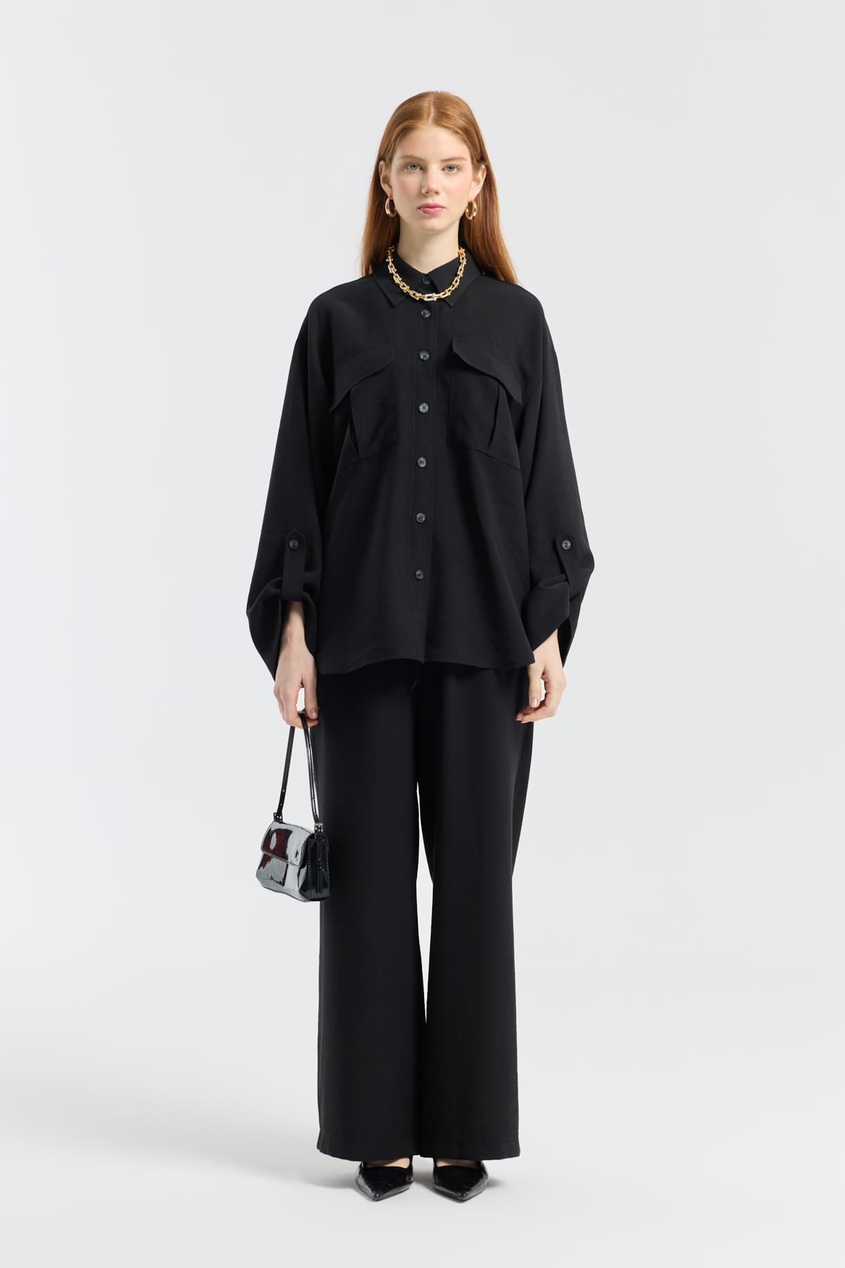 Beth Kemerli Oversize Takım - Siyah