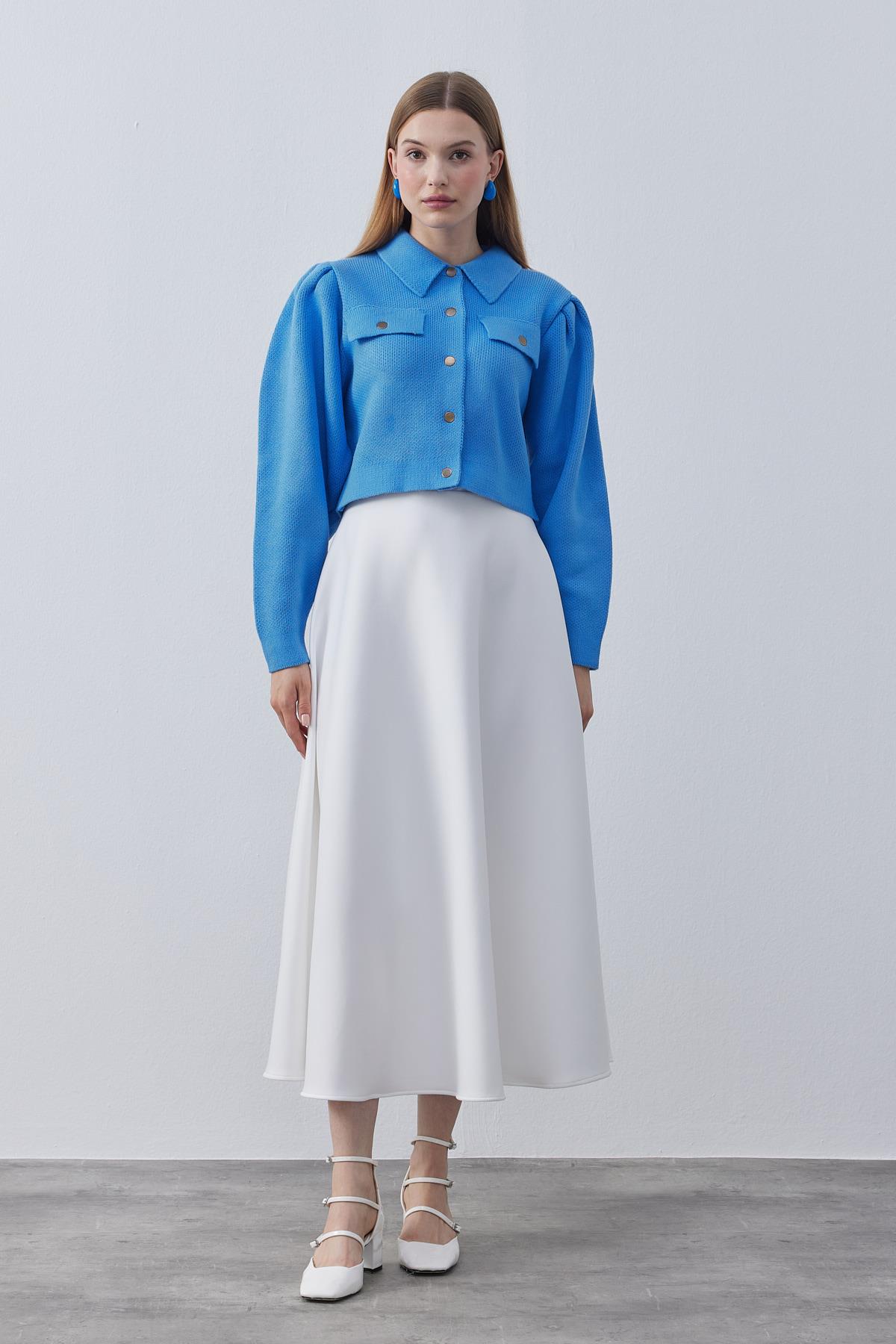 Blair Çıtçıtlı Triko Ceket- Kot mavi