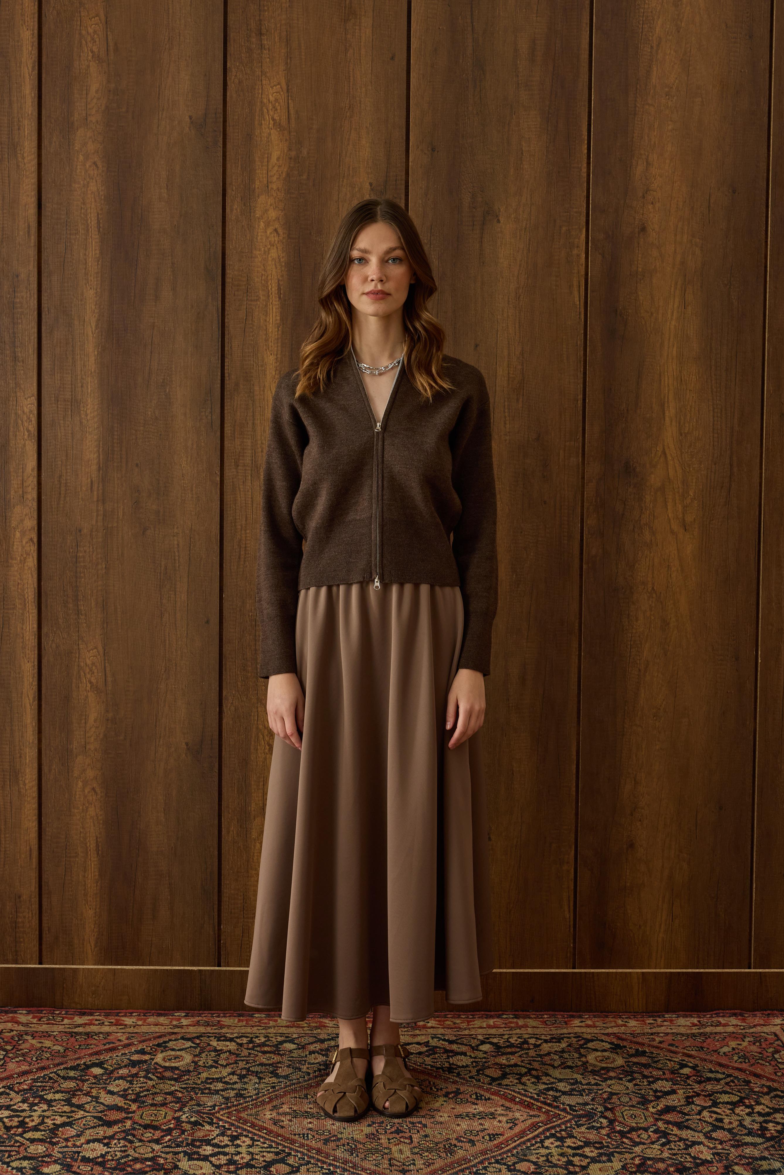 Blanche Yüksek Yaka Hırka - Kahve Melanj