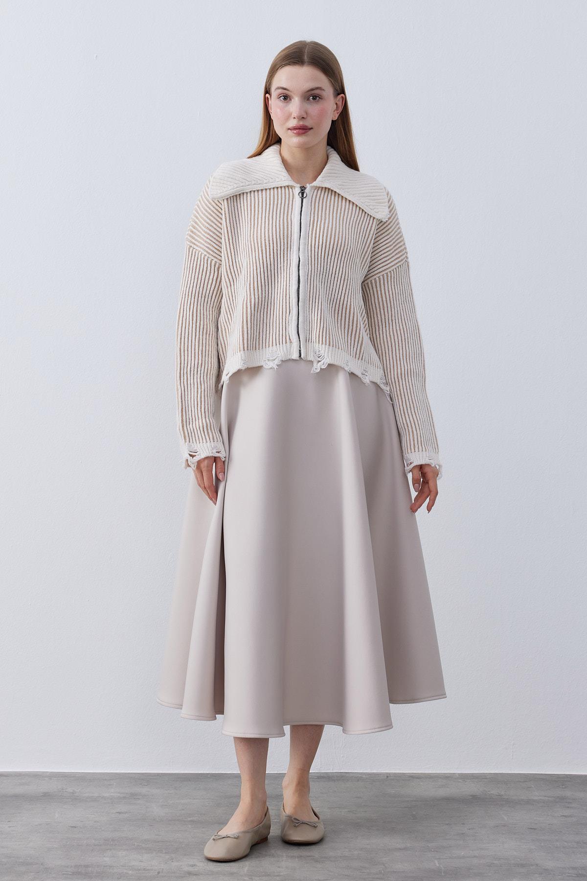 Celoisa Fermurlı Triko Ceket- Vizon 