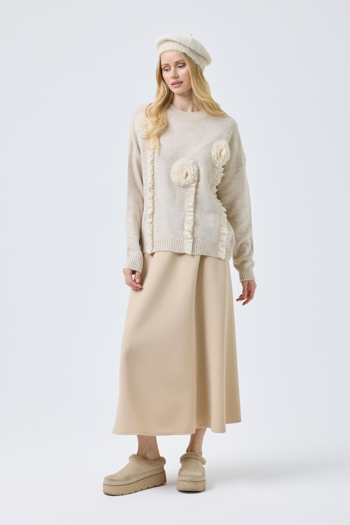 Chloe Tül Detaylı Kazak - Bej 