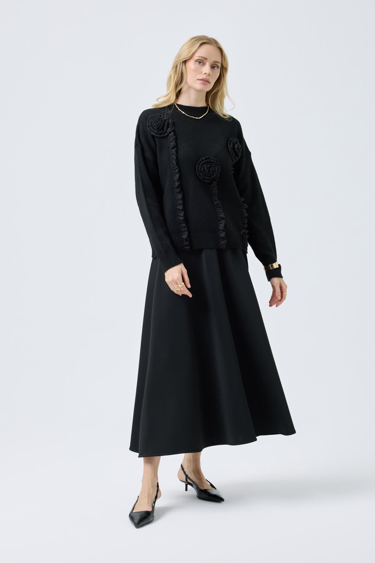 Chloe Tül Detaylı Kazak - Siyah 