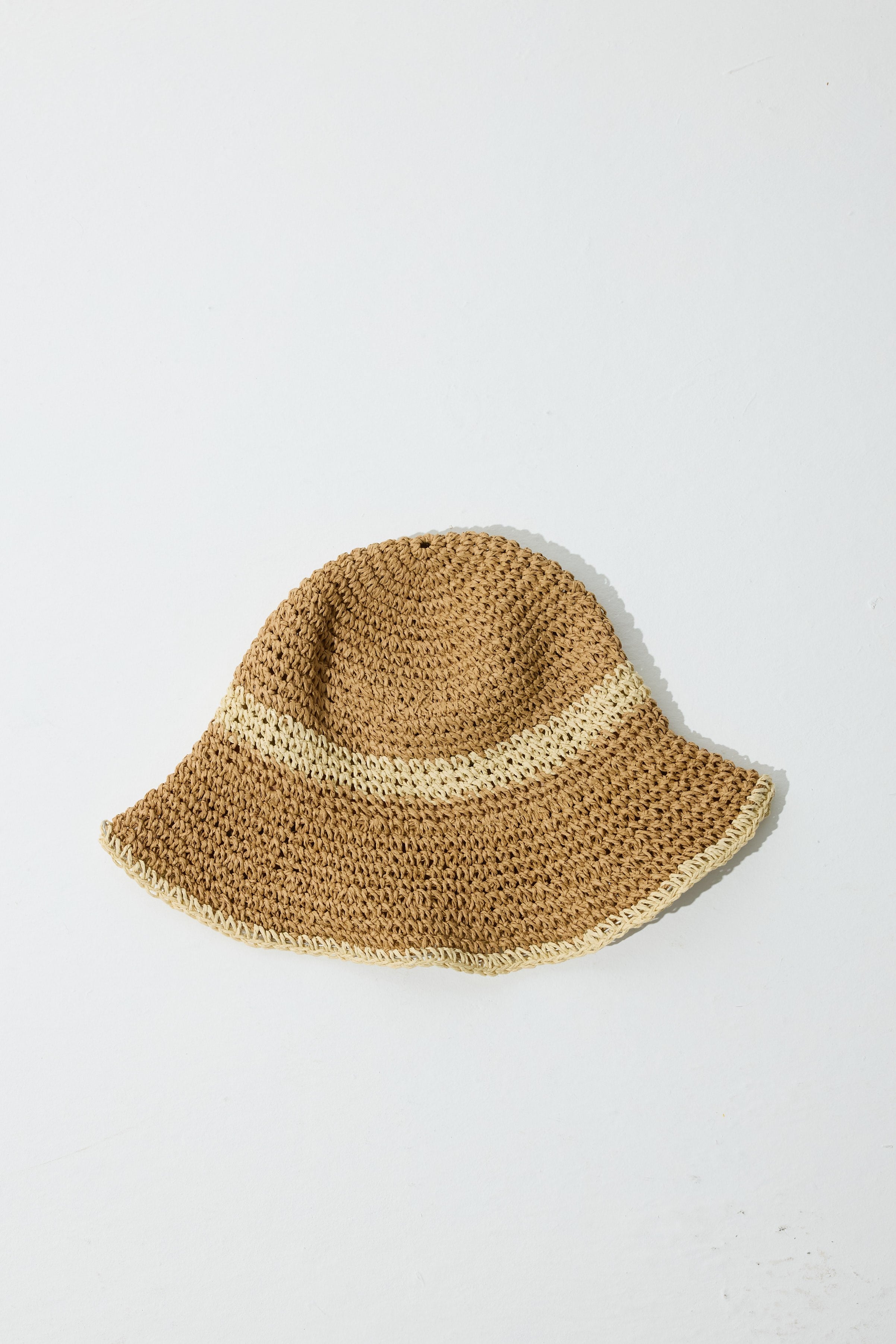 Çift Renkli Hasır Şapka - Kahve